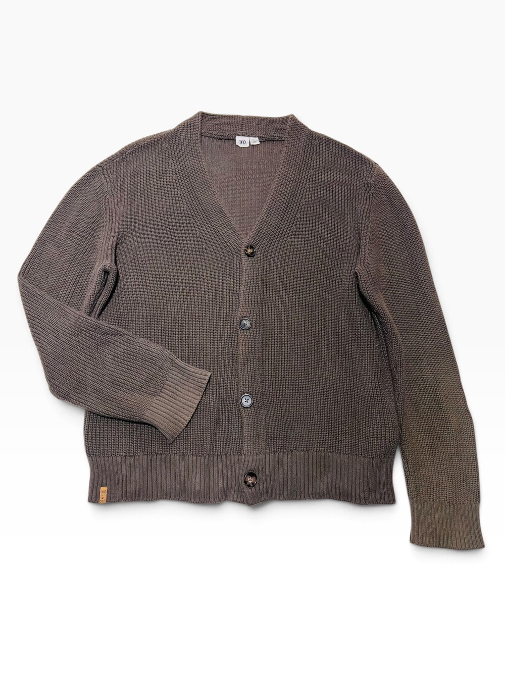 tentree organic cotton Men's Brown Ribbed V-Neck Button Cardigan